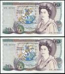 Bank of England, D. H. F. Somerset, consecutive pair of £20 (2), ND (1984), serial numbers 37E 80790