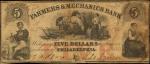 Philadelphia, Pennsylvania. Farmers and Mechanics Bank. 1855. $5. Very Good.