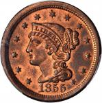 1855 Braided Hair Cent. N-1. Rarity-3. Upright 5s. MS-65+ RB (PCGS).