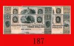 美国纸钞一组四枚： 1 - 5元单面废票(1837-39)。均未使用U.S.A.: Millers Bank of Washtenaw of Michigan, $1, $2, $3 & $5 obs