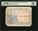 新喀裡多尼亚。1916年东方汇理银行5法郎。NEW CALEDONIA. Banque de LIndo-Chine. 5 Francs, 1916. P-15a. PMG Very Fine 20.