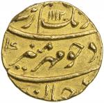 MUGHAL: Aurangzeb, 1658-1707, AV mohur (11.04g), Surat, AH1112 year 44, KM-315.45, choice EF.