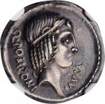 ROMAN REPUBLIC. Q. Pomponius Musa. AR Denarius (3.61 gms), Rome Mint, 56 B.C. NGC Ch EF★, Strike: 5/