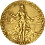 1902 The Horticultural Society of New York First Place Award Medal. Gold. 37 mm. 23.6 grams. Mint St