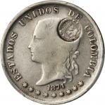 COLOMBIA. Costa Rica. (1889) counterstamp on Colombia 1874 Bogotá 50 Centavos. KM-134.1. F-15, C/M E