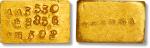 民国中央造币厂半两金条一枚，重：15.67g，编号：AA3530，成色：985.6，市两：0.502，图案清晰完整，色泽纯正，PCGS MS61。评级编号：87084842