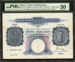 1942年马来亚货币发行局伍拾圆。 MALAYA. Board of Commissioners of Currency. 50 Dollars, 1942 (ND 1945). P-14. PMG 