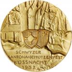 SWITZERLAND. Schwyz Shooting Festival Matte Gold Medal, 1952. PCGS SPECIMEN-69.
