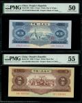 1953及56年中国人民银行二版人民币2元及5元星水印版，编号X VI II 0135410及X IX I 5347097，分别PMG 50及55