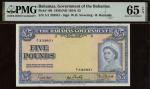 Bahamas Government, £5, ND (1954), serial number A/1 333851, signature Higgs/Sweeting/Burnside, (Pic