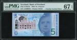 2016年苏格兰银行5镑，趣味号AA000044， PMG67EPQ