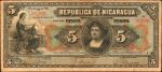 NICARAGUA. Republica De Nicaragua. 5 Pesos, 1910. P-45. Choice Fine.