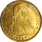 CHILE. 8 Escudos, 1817-So FJ. Santiago Mint. Ferdinand VII. NGC AU-55.