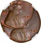1941 Lincoln Cent. Double Struck, Second Strike 35% Off Center. MS-64 BN (NGC).