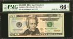 Fr. 2098-L. 2013 $20 Federal Reserve Note. San Francisco. PMG Gem Uncirculated 66 EPQ. Solid serial 