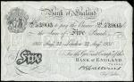 Bank of England, B.G. Catterns, ｣5, London, 22 August 1931, serial number 124/J 530 black and white,