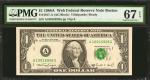 Fr. 1917-A. 1988A $1  Federal Reserve Note. Boston. PMG Superb Gem Uncirculated 67 EPQ. Web Note.
