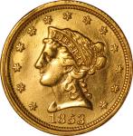 1853年美国自由女神2½元金币，含金量0.12安士，UNC