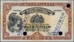 1930年印度新金山中国渣打银行伍圆。试色样票。