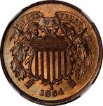 1864 Two-Cent Piece. Large Motto. MS-66 RB (NGC).