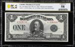 CANADA. Dominion Of Canada. 1 Dollar, 1923. DC-25d. PCGS Banknote Choice About Uncirculated 58.