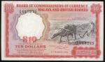 1961年马来亚及北婆罗州10元，编号A/18 013275﹐GVF