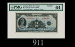 1935年加拿大银行2元，极稀少1935 Bank of Canada $2, s/n A2136959, "Englich", sign Osborne/Towers. Very rare. PMG