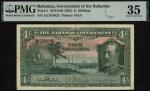 Bahamas Government, 4 shillings, ND (1935), serial number A/2 075622, (Pick 5, TBB B105), in PMG hol