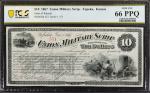 Topeka, Kansas. Union Military Scrip. 1867. $10. PCGS Banknote Gem Uncirculated 66 PPQ.