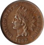 1867 Indian Cent. Snow-5b. Repunched Date. AU-58 (ANACS).