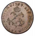 1759-A Sou Marque. Paris Mint. Vlack-40. Rarity-7. No Stop Before Heron. First Semester. AU-58 (PCGS