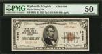 Wytheville, Virginia. $5 1929 Ty. 1. Fr. 1800-1. Wythe County NB. Charter #12599. PMG About Uncircul