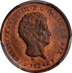 DENMARK. 1/5 Rigsbankskilling, 1842-FF. Altona Mint. Christian VIII. PCGS MS-65 Red Brown Gold Shiel