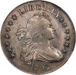 1799 Draped Bust Silver Dollar. BB-153, B-4. Rarity-4. Irregular Date, 15-Star Reverse. AU-58 (NGC).