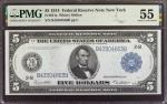 Fr. 851a. 1914 $5 Federal Reserve Note. New York. PMG About Uncirculated 55.