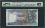 1987年(无日期）马来西亚银行50令吉，幸运号ZM1111111，PMG63EPQ。Bank Negara, Malaysia, 50 ringgit, no date (1987), solid 