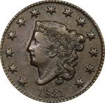 1831 Matron Head Cent. N-11. Rarity-2. Medium Letters. EF-40 (PCGS).