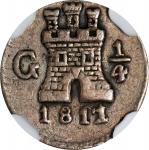 GUATEMALA. 1/4 Real, 1811/09-G. Nueva Guatemala Mint. Ferdinand VII. NGC EF-40.