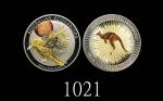 2018年澳洲笑翠鸟及袋鼠纯银鎏金币一圆，原盒两枚。均BU品2018 Australia Kookaburra & Kangaroo Pure Silver $1, w/ orig holder. B