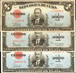 CUBA. Republica de Cuba. 1 Peso, 1938-45. P-69d to 69f. Choice Very Fine.