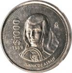MEXICO. Copper-Nickel 1000 Pesos Off-Metal Strike, 1989-Mo. Mexico City Mint. NGC MS-64.
