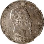 ITALY. 5 Lire, 1871-M BN. Milan Mint. Vittorio Emanuele II. NGC AU-58.