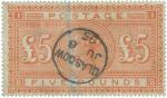 Postage Stamps. Great Britain : 1867 £5, orange, ‘Glasgow’ cds (counter date stamp), Cat £4500 (SG 1