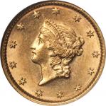 1849 Gold Dollar. Open Wreath, Small Head, No L. MS-64 (NGC).