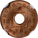 1863年香港一文。伦敦铸币厂。HONG KONG. Mil, 1863. London Mint. Victoria. NGC MS-64 Red.