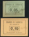 Chambre de Commerce, Djibouti, 5 centimes, black text on green card, 10 centimes, both ND (1919), bl