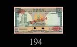 1970-75年渣打银行拾圆样票。全新1970-75 The Chartered Bank $10 Specimen (Ma S14), s/n D0000000, no. 017, with red