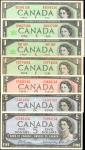 CANADA. Lot of (7). Bank of Canada. 1, 2 & 5 Dollars, 1954. P-Various. Extremely Fine to Uncirculate