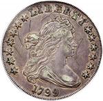 1799年美国波浪头像银元，PCGS XF Detail，有涂鸦，灰调包浆，美品