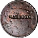 FELSHAW (retrograde) on a 1830s Matron Head large cent. Brunk-Unlisted, Rulau-Unlisted. Host coin Ab